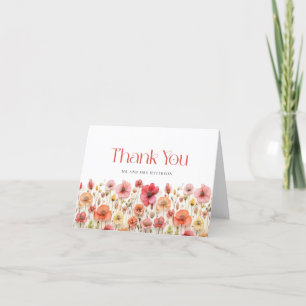Retro Pastel Pink Boho Wildflower Thank You Card