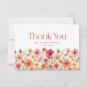 Retro Pastel Pink Boho Wildflower Thank You Card