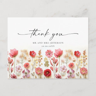 Retro Pastel Pink Boho Wildflower Thank You Postcard