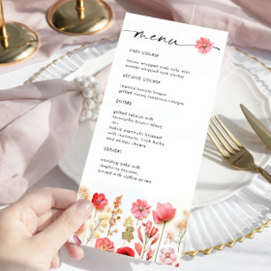 Retro Pastel Pink Boho Wildflower Wedding Details Menu