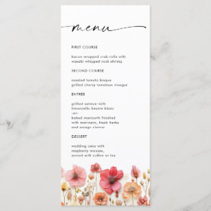 Retro Pastel Pink Boho Wildflower Wedding Details Menu
