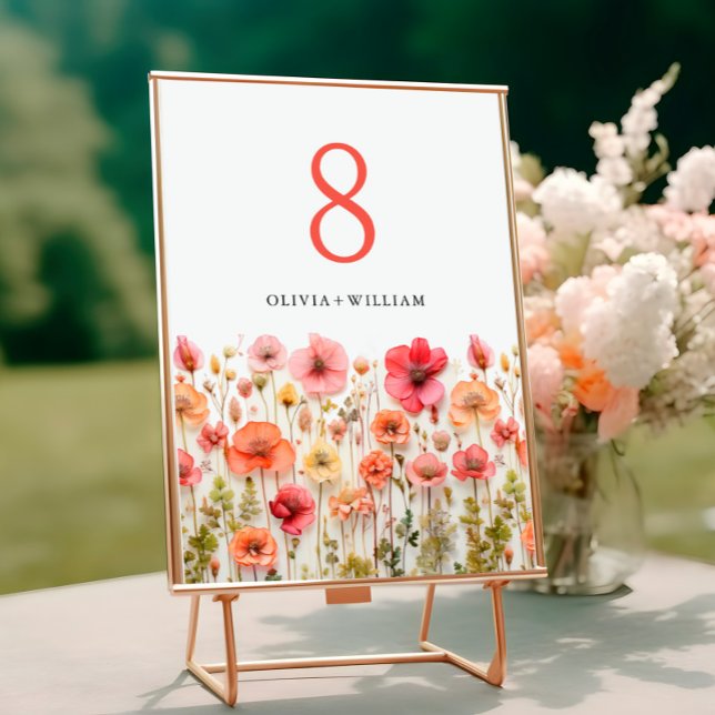 Retro Pastel Pink Boho Wildflower Wedding Details Table Number (Creator Uploaded)