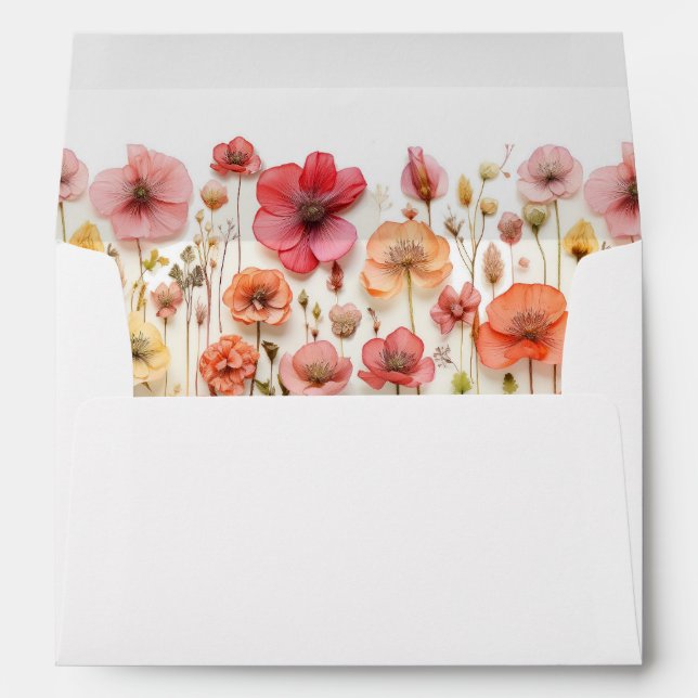Retro Pastel Pink Boho Wildflower Wedding Envelope (Back (Bottom))