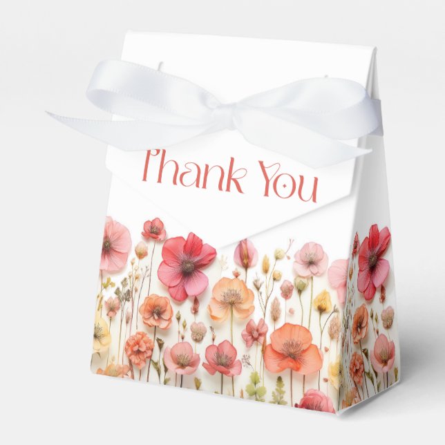 Retro Pastel Pink Boho Wildflower Wedding Favour Box (Front Side)