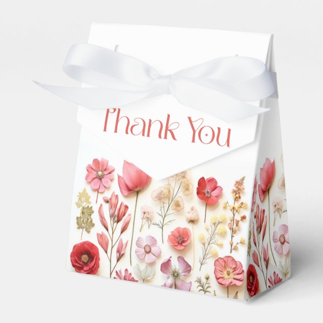 Retro Pastel Pink Boho Wildflower Wedding Favour Box (Front Side)