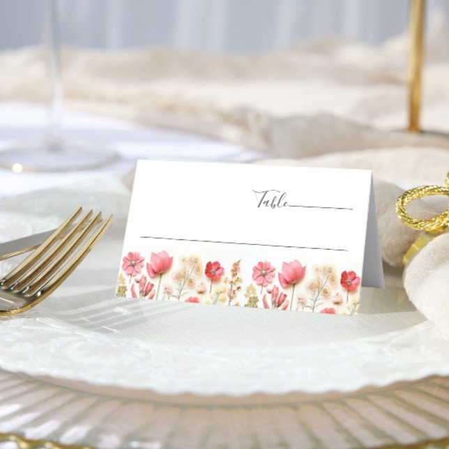 Retro Pastel Pink Boho Wildflower Wedding Place Card (Creator Uploaded)