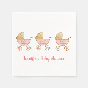 Retro Pastel Pink Carriage Parade Baby Girl Shower Napkin