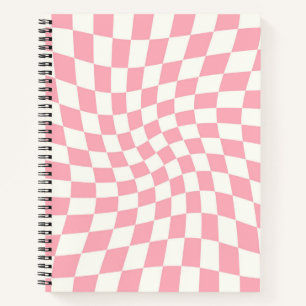 Retro Pastel Pink Checks Warped Chequered  Notebook
