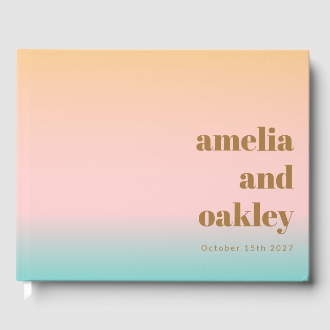 Retro Pastel Pink Gradient Unique Wedding Custom Guest Book (Front)