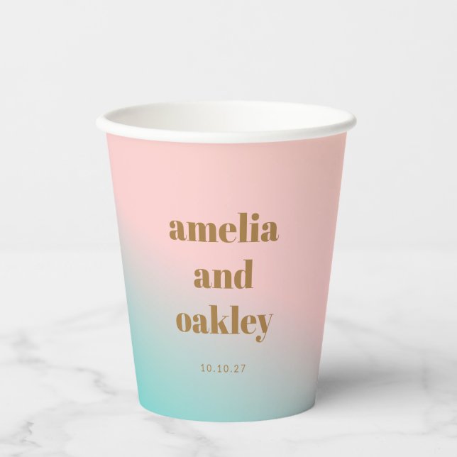 Retro Pastel Pink Gradient Unique Wedding Custom Paper Cups (Front)