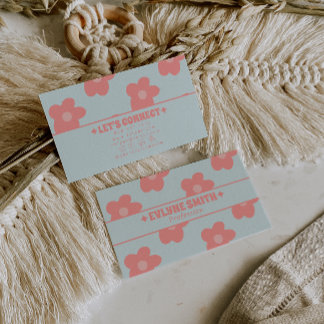 Retro Pastel Pink Groovy Floral Boho Girly Unique Business Card