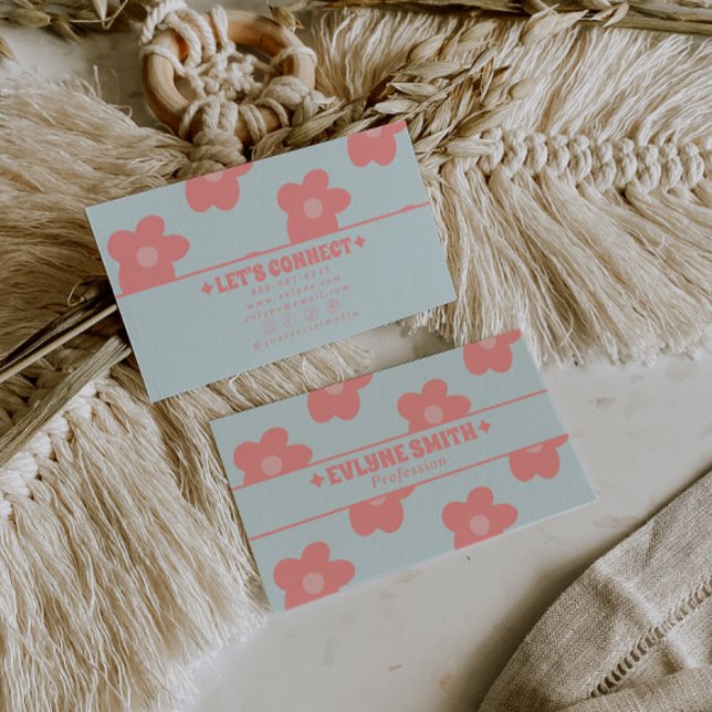 Retro Pastel Pink Groovy Floral Boho Girly Unique Business Card (Creator Uploaded)