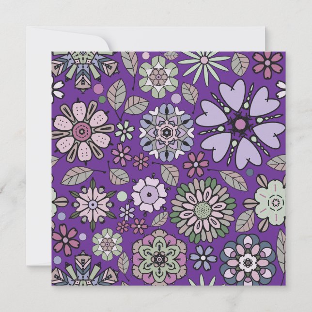 Retro Pastel Pink Purple Floral Seamless Pattern Card (Front)