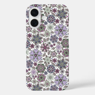 Retro Pastel Pink Purple Floral Seamless Pattern iPhone 16 Case