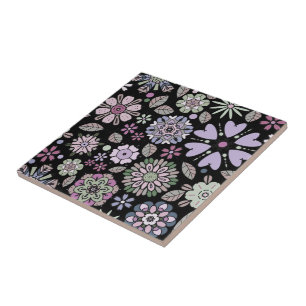 Retro Pastel Pink Purple Floral Seamless Pattern Ceramic Tile