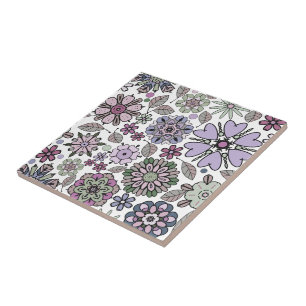 Retro Pastel Pink Purple Floral Seamless Pattern Ceramic Tile
