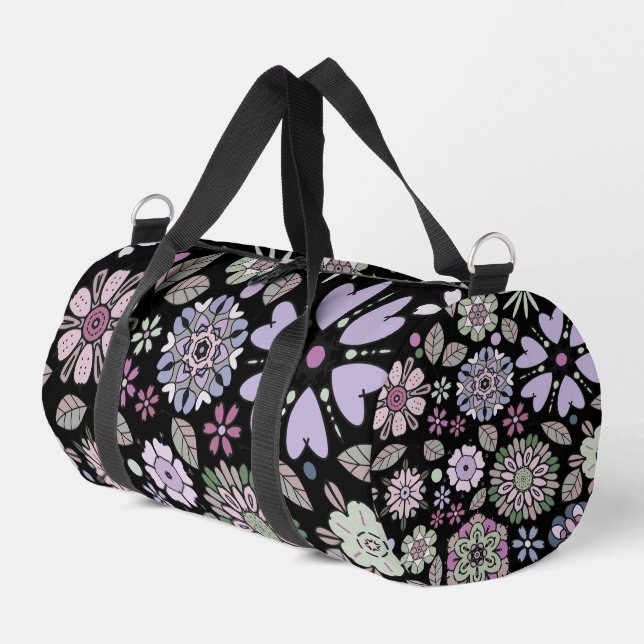 Retro Pastel Pink Purple Floral Seamless Pattern Duffle Bag (Left Corner)