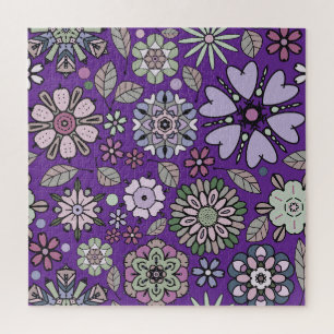 Retro Pastel Pink Purple Floral Seamless Pattern Jigsaw Puzzle
