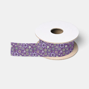 Retro Pastel Pink Purple Floral Seamless Pattern Satin Ribbon