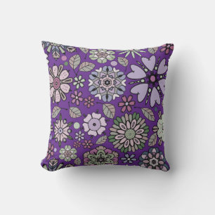 Retro Pastel Pink Purple Floral Seamless Pattern T Cushion