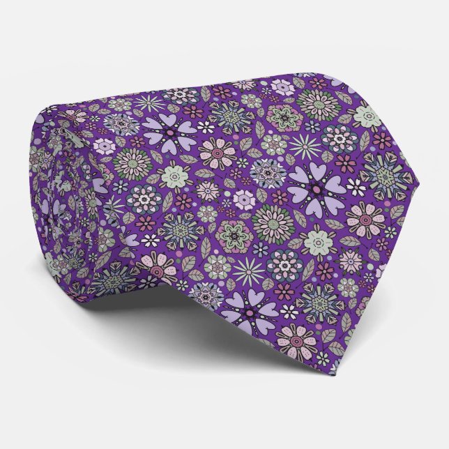 Retro Pastel Pink Purple Floral Seamless Pattern Tie (Rolled)