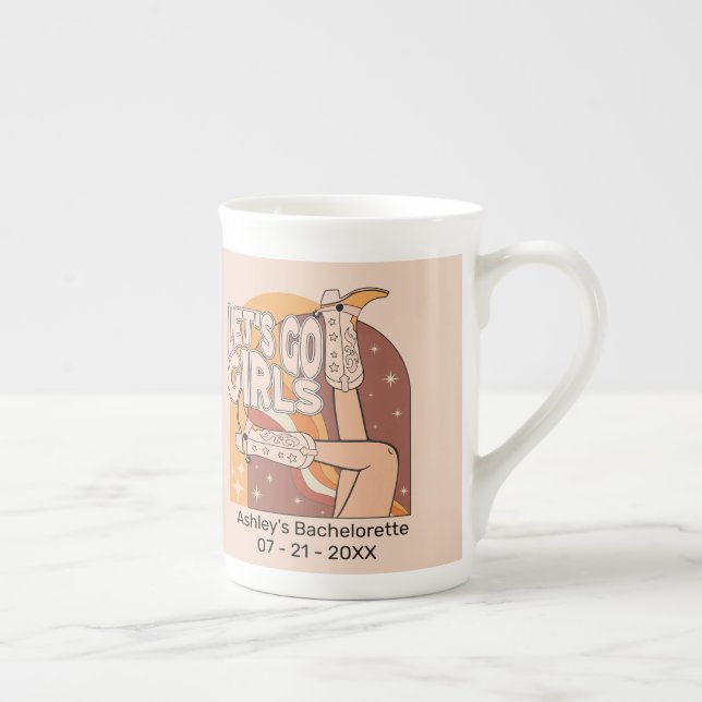 Retro pastel pink rodeo bachelorette party  bone china mug (Right)