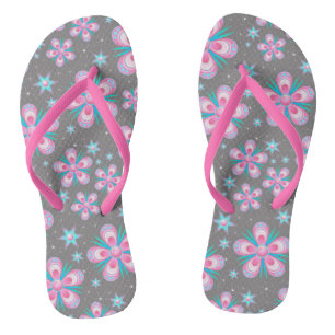 Retro Pastel Pink Stylish Flowers Artwork Thongs