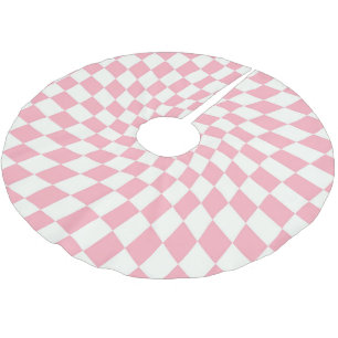 Retro Pastel Pink Warped Checks Chequered Dorm Brushed Polyester Tree Skirt