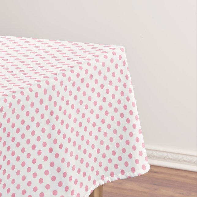Retro pastel pink white polka dots pattern tablecloth (In Situ)