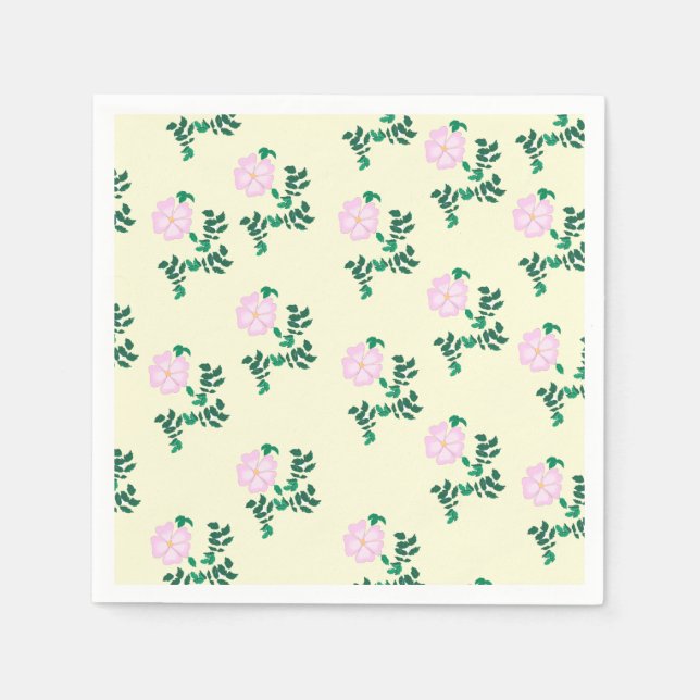 Retro Pastel Pink Wild Rose Flower Pattern   Napkin (Front)