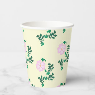 Retro Pastel Pink Wild Rose Flower Pattern Paper Cups