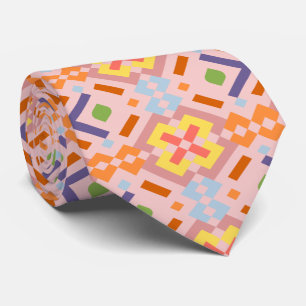 Retro Pastel Pixel Mosaic Geometric Pattern Tie