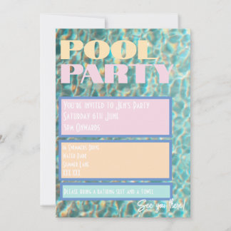 Retro Pastel Pool Party Invitation