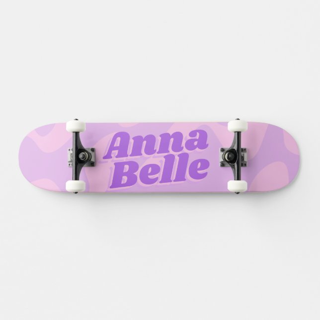 Retro Pastel Purple Groovy Modern Typography Skateboard (Horz)