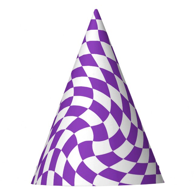 Retro Pastel Purple & White Chequered    Party Hat (Front)