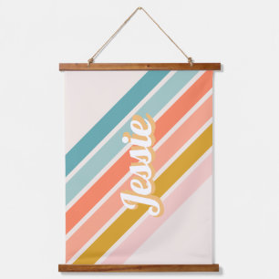 Retro Pastel Rainbow Personalised Name Hanging Tapestry