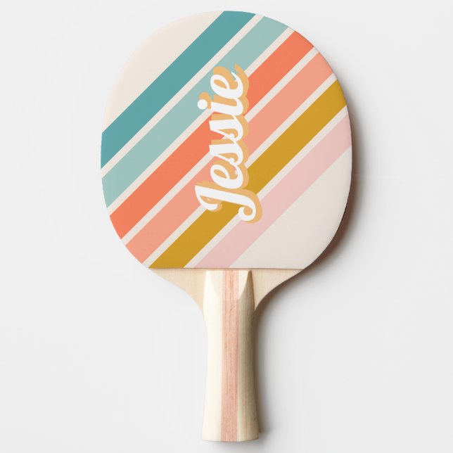 Retro Pastel Rainbow Personalised Name Ping Pong Paddle (Front)