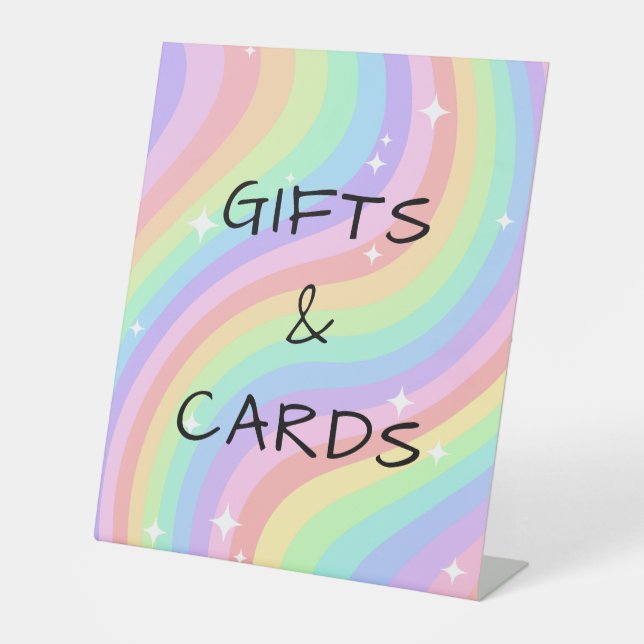Retro Pastel Rainbow Wavy Pattern Stars 6th Pedestal Sign (Front)