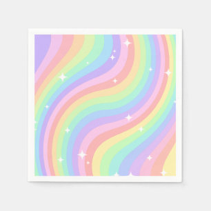 Retro Pastel Rainbow Wavy Pattern with Stars Napkin