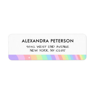 Retro Pastel Rainbow Wavy Pattern with Stars Return Address Label