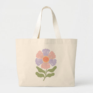 Retro Pastel "Soft Mama" Groovy Flower Typography  Large Tote Bag