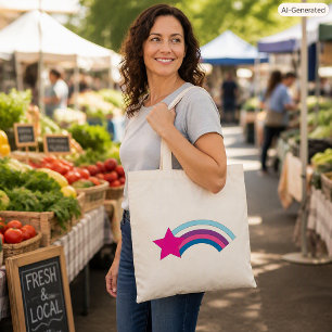 Retro Pastel Star and Rainbow Arc Tote Bag