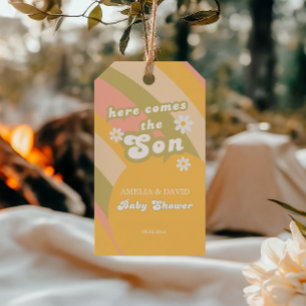 Retro Pastel Striped Groovy Son Baby Shower Gift Tags