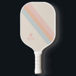 Retro Pastel Stripes Custom Monogram Name Pickleball Paddle<br><div class="desc">Pickleball Paddle with Chic Retro Pastel Striped Design in Trendy Boho Peach, Tan, Blue, and Pink with a subtle monogram initial personalisation in the corner. All colours and fonts are editable so you can design your own retro stripe pickleball paddle in team colours, favourite colours, or to match an outfit...</div>