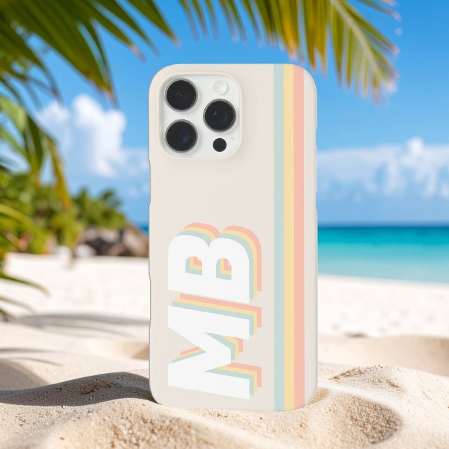 Retro Pastel Stripes Personalised Initial Monogram Case-Mate iPhone Case (Creator Uploaded)