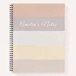 Retro Pastel Stripes Rose Pink Grey | Monogrammed  Notebook
