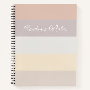 Retro Pastel Stripes Rose Pink Grey   Monogrammed  Notebook