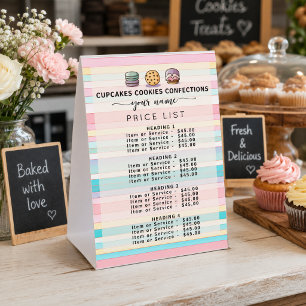 Retro Pastel stripes Sweet Bakery Price List Menu