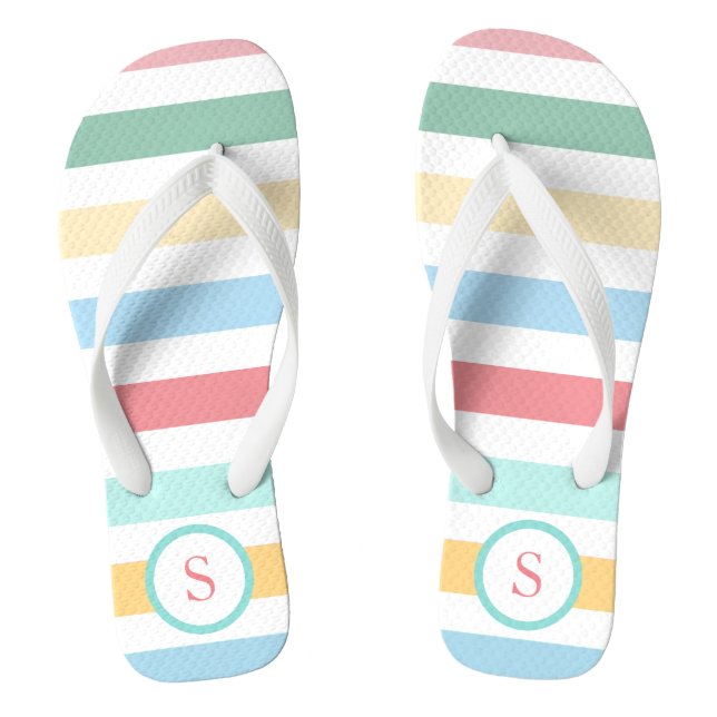 Retro Pastel Stripes with Your Monogram Thongs (Footbed)
