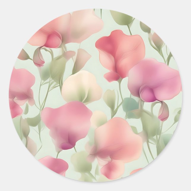 Retro Pastel Sweet Pea Pattern Classic Round Sticker (Front)